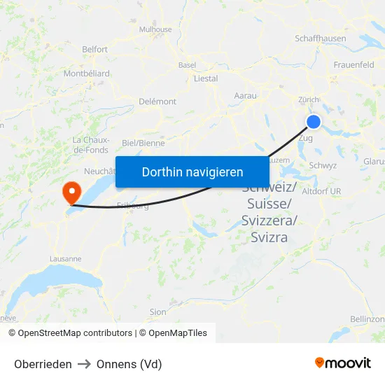 Oberrieden to Onnens (Vd) map