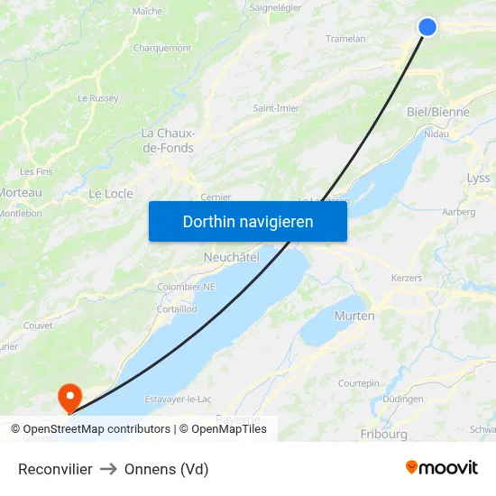 Reconvilier to Onnens (Vd) map