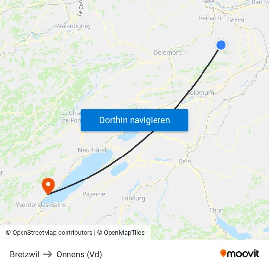 Bretzwil to Onnens (Vd) map