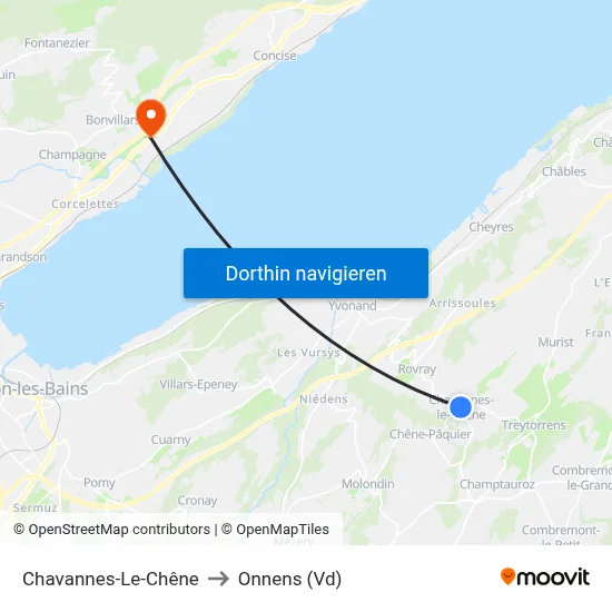 Chavannes-Le-Chêne to Onnens (Vd) map