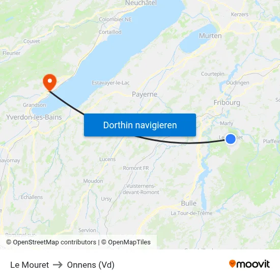 Le Mouret to Onnens (Vd) map