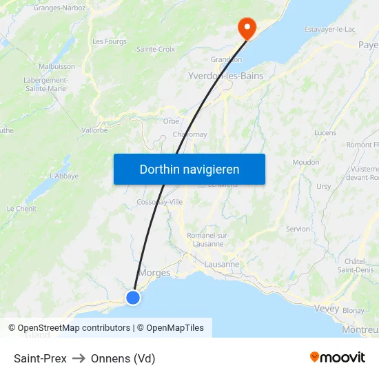 Saint-Prex to Onnens (Vd) map