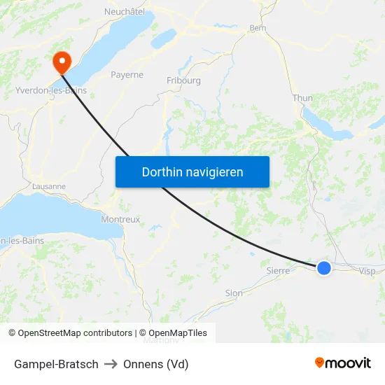 Gampel-Bratsch to Onnens (Vd) map