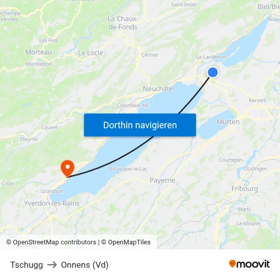 Tschugg to Onnens (Vd) map