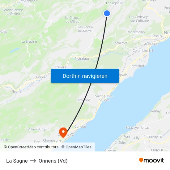 La Sagne to Onnens (Vd) map