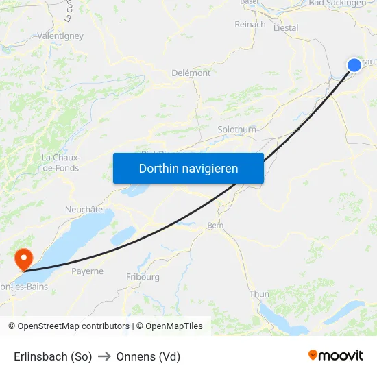 Erlinsbach (So) to Onnens (Vd) map