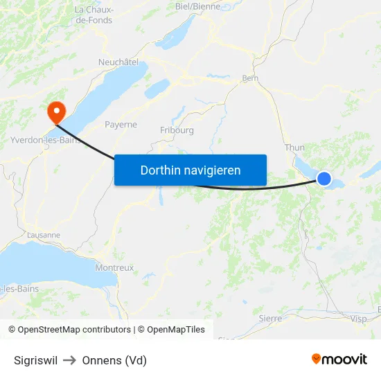 Sigriswil to Onnens (Vd) map