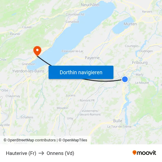 Hauterive (Fr) to Onnens (Vd) map
