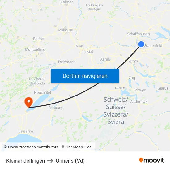 Kleinandelfingen to Onnens (Vd) map