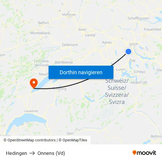 Hedingen to Onnens (Vd) map