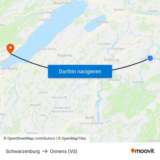 Schwarzenburg to Onnens (Vd) map