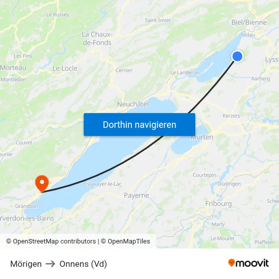 Mörigen to Onnens (Vd) map