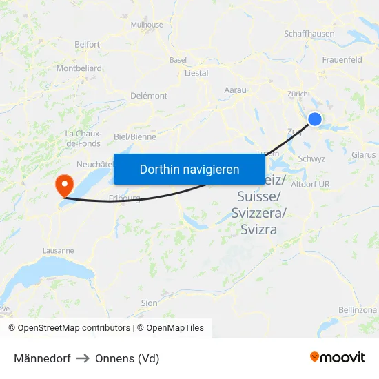 Männedorf to Onnens (Vd) map