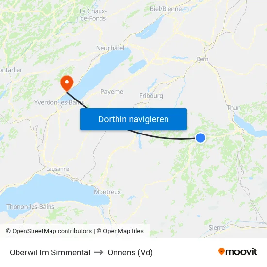 Oberwil Im Simmental to Onnens (Vd) map