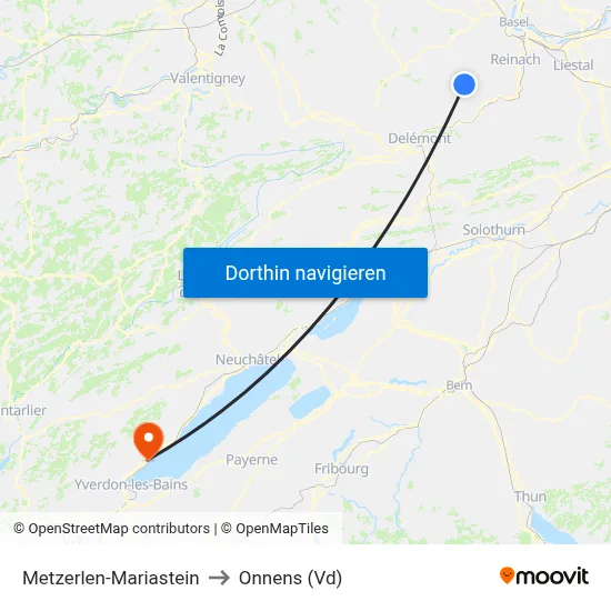 Metzerlen-Mariastein to Onnens (Vd) map