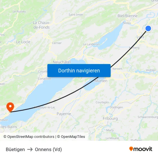 Büetigen to Onnens (Vd) map