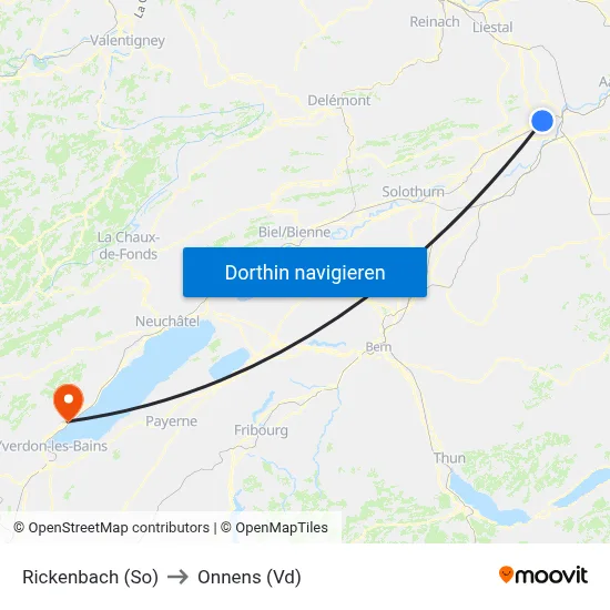 Rickenbach (So) to Onnens (Vd) map