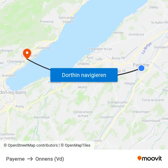 Payerne to Onnens (Vd) map