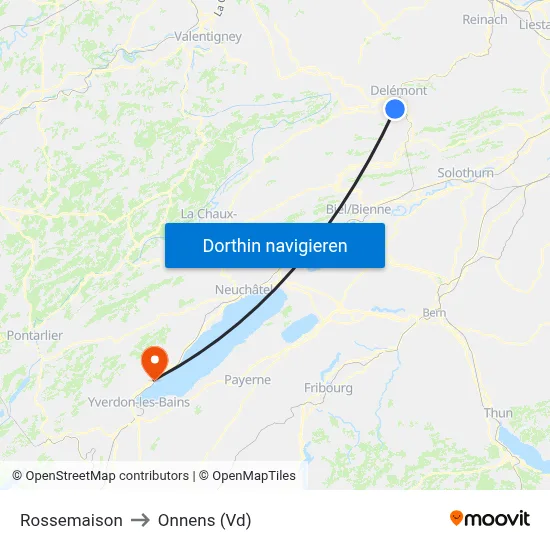 Rossemaison to Onnens (Vd) map
