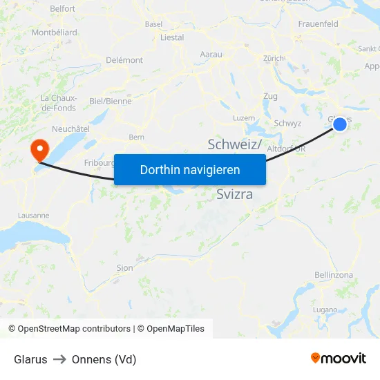 Glarus to Onnens (Vd) map