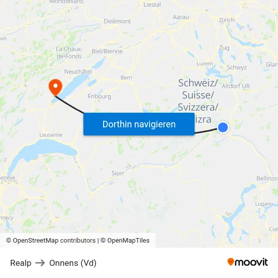 Realp to Onnens (Vd) map