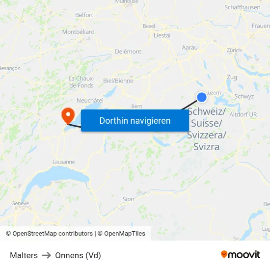 Malters to Onnens (Vd) map