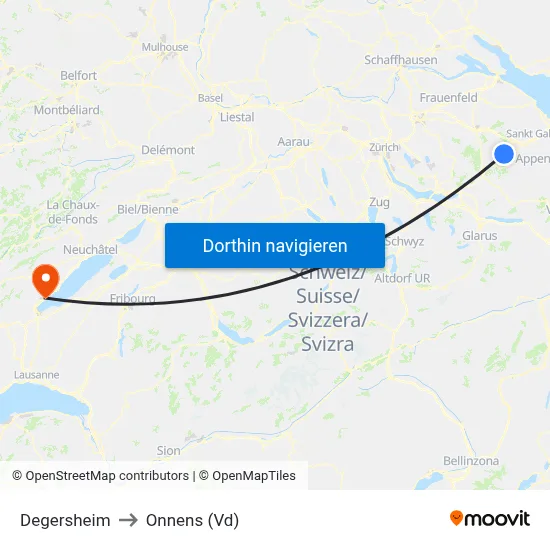 Degersheim to Onnens (Vd) map