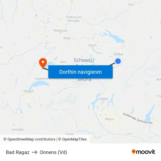 Bad Ragaz to Onnens (Vd) map