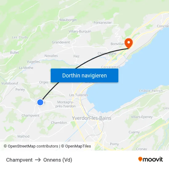 Champvent to Onnens (Vd) map