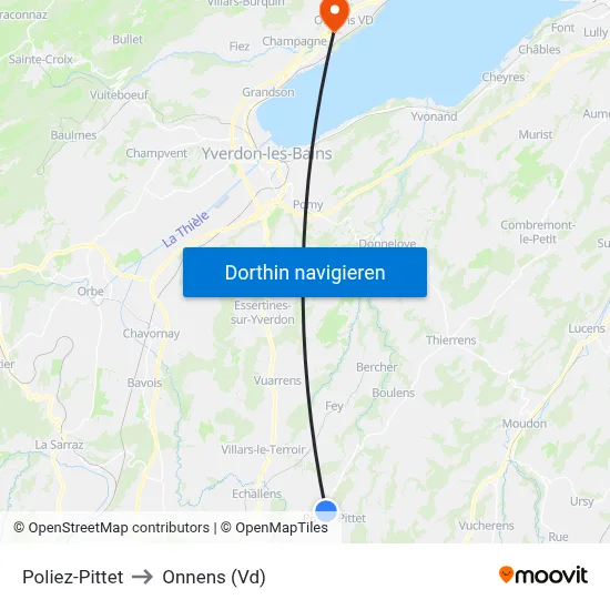 Poliez-Pittet to Onnens (Vd) map