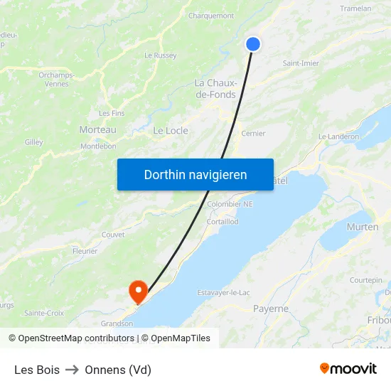 Les Bois to Onnens (Vd) map