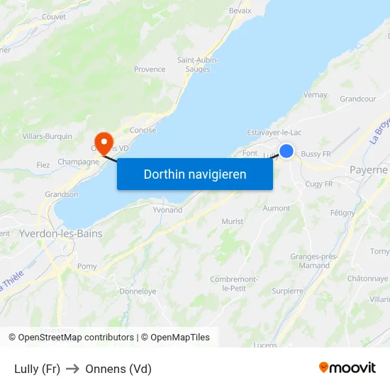 Lully (Fr) to Onnens (Vd) map