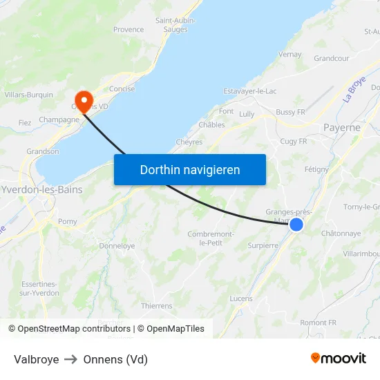 Valbroye to Onnens (Vd) map
