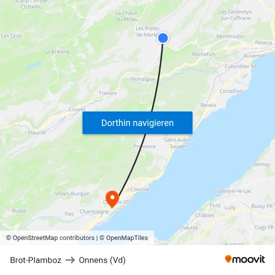 Brot-Plamboz to Onnens (Vd) map