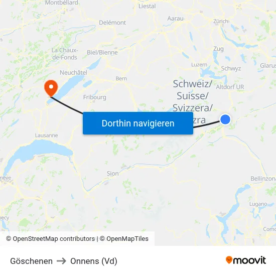 Göschenen to Onnens (Vd) map