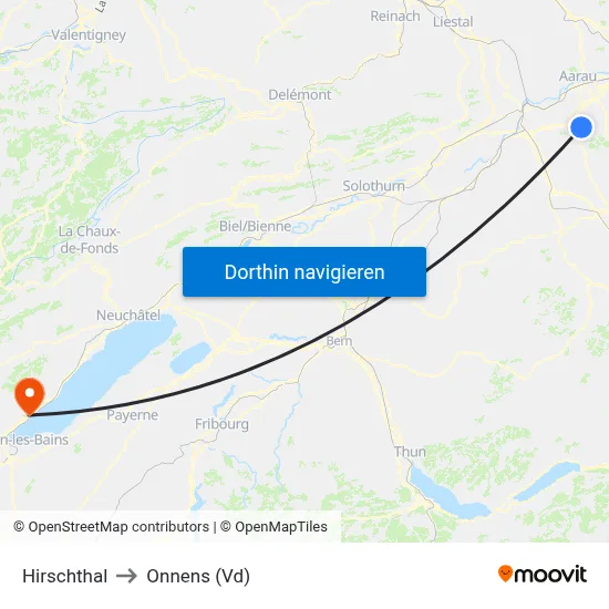 Hirschthal to Onnens (Vd) map