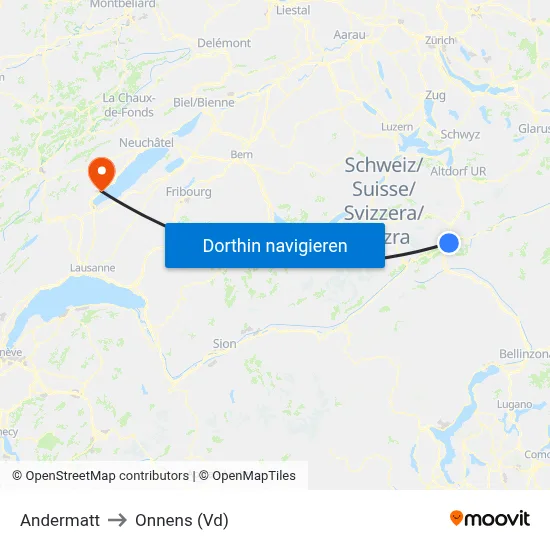 Andermatt to Onnens (Vd) map