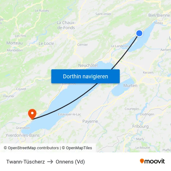 Twann-Tüscherz to Onnens (Vd) map