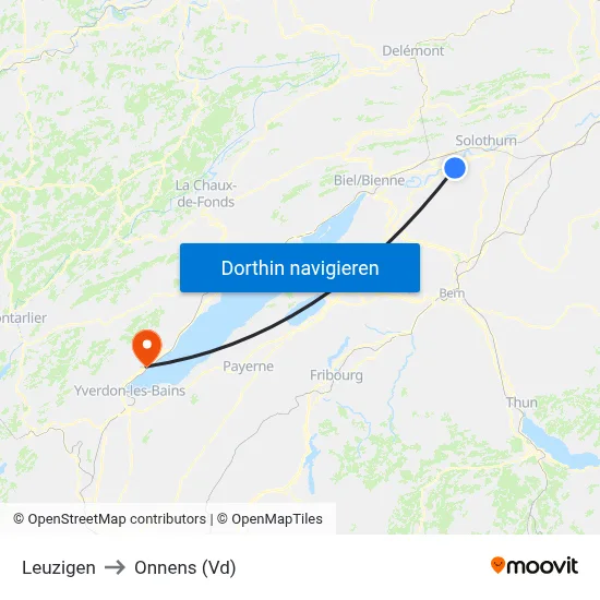 Leuzigen to Onnens (Vd) map