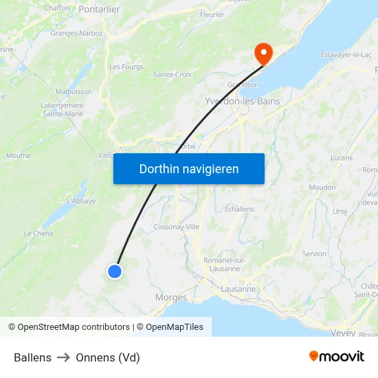 Ballens to Onnens (Vd) map
