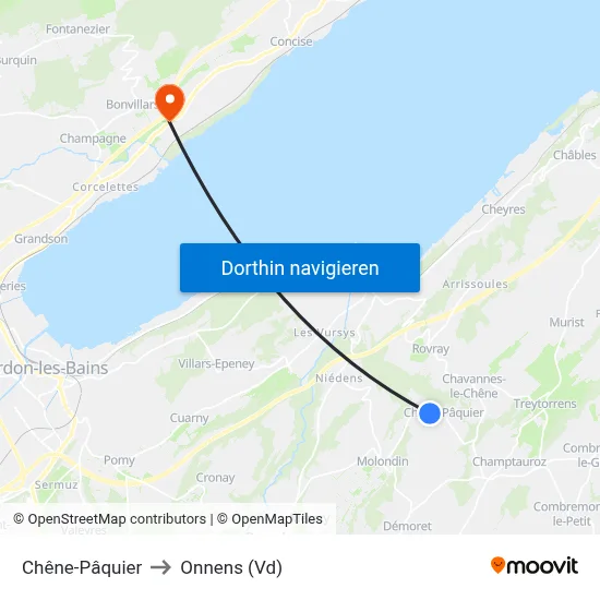 Chêne-Pâquier to Onnens (Vd) map