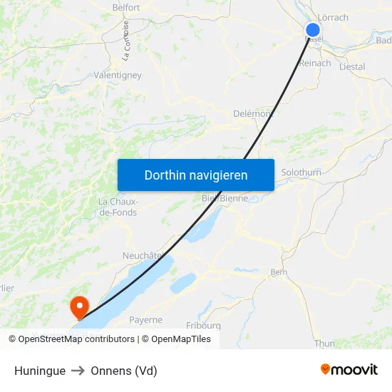 Huningue to Onnens (Vd) map