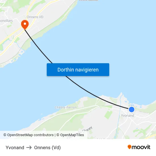Yvonand to Onnens (Vd) map