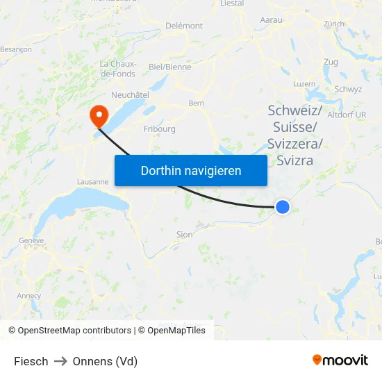 Fiesch to Onnens (Vd) map