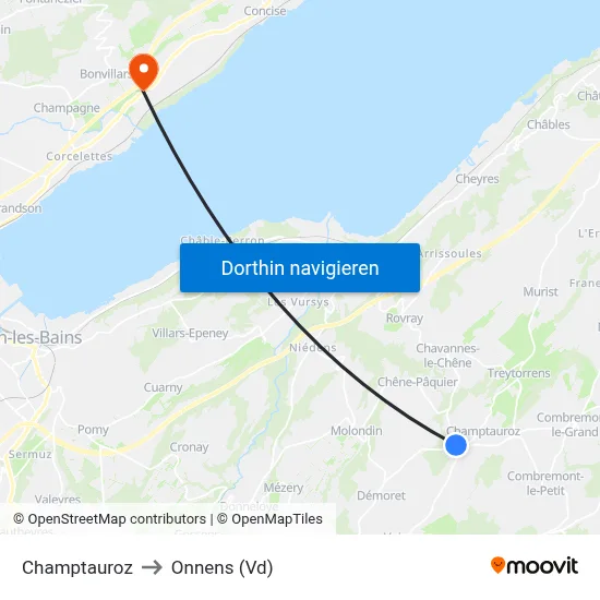 Champtauroz to Onnens (Vd) map