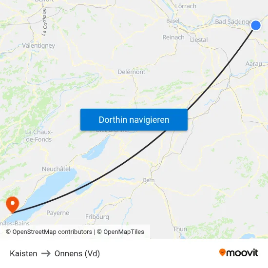 Kaisten to Onnens (Vd) map