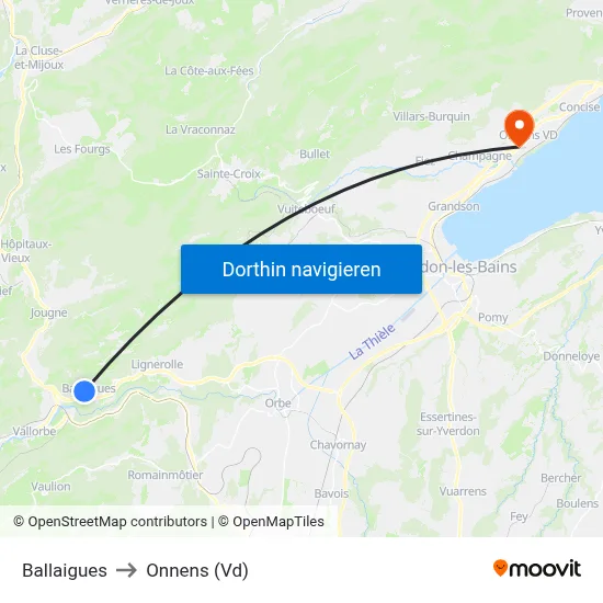 Ballaigues to Onnens (Vd) map