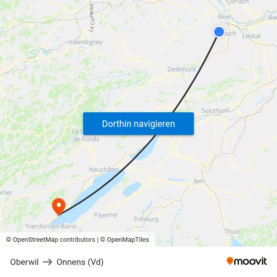Oberwil to Onnens (Vd) map