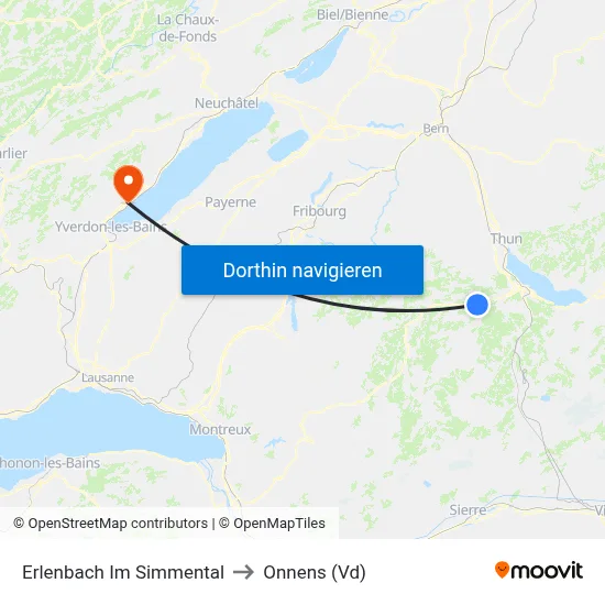 Erlenbach Im Simmental to Onnens (Vd) map