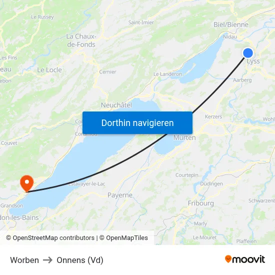 Worben to Onnens (Vd) map